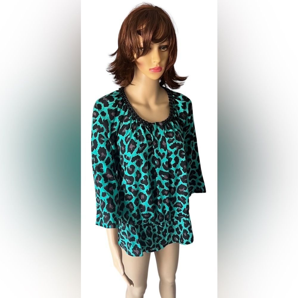 Turquoise and Black Leopard Print Blouse - Picture 10 of 14
